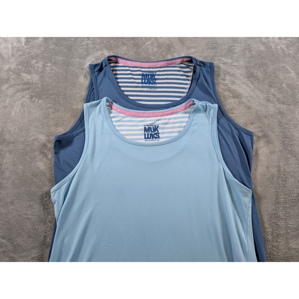 2 Muk Luk Pajama Tank Tops L Blue Cloud Knit Pull Over Sleepwear Night Shirt - Picture 9 of 9